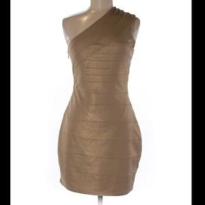 Express bandage cocktail gold dress